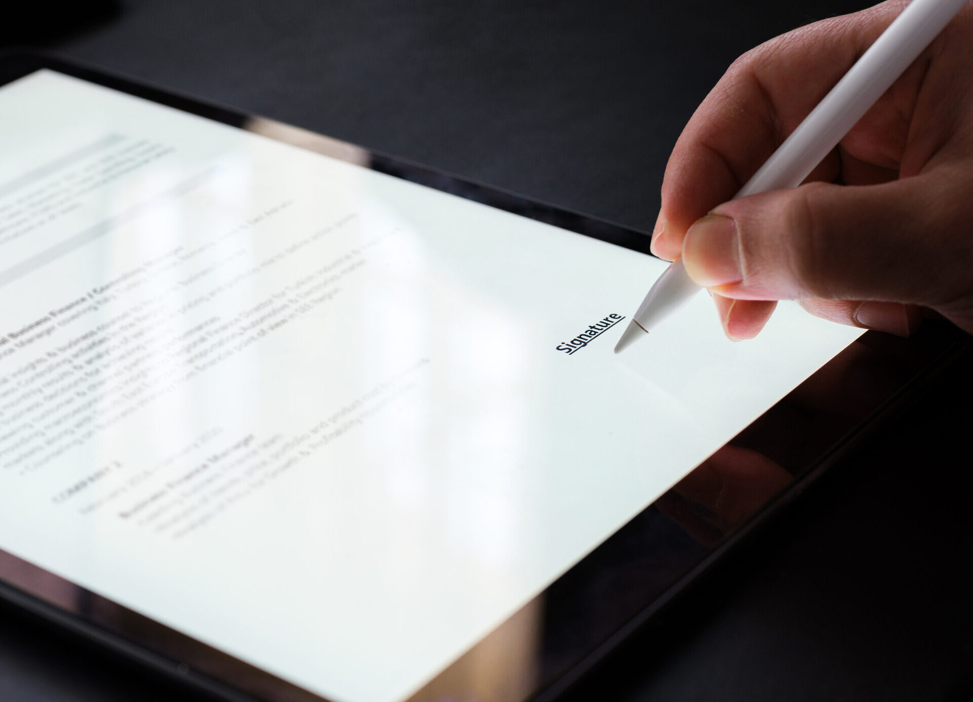 Businesswoman Signing Electronic Contract On Digital Tablet