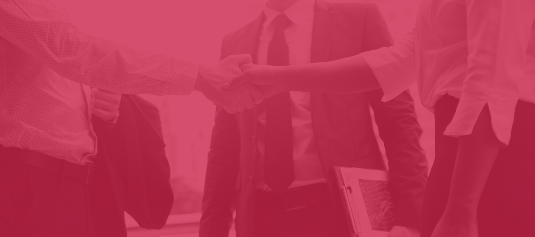 red background, shaking hands