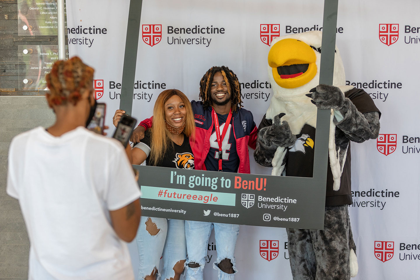 Students with Mascot in a Frame