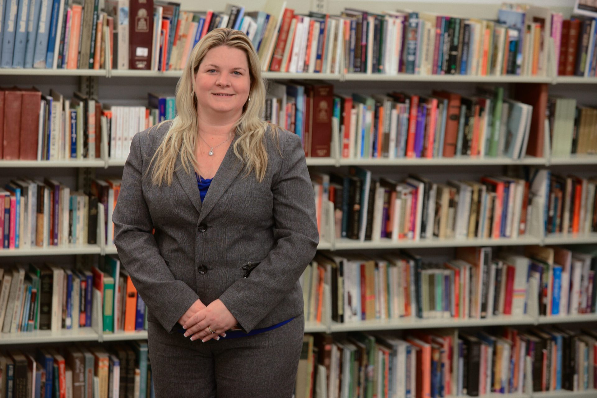 Female student, library, adult student, portrait