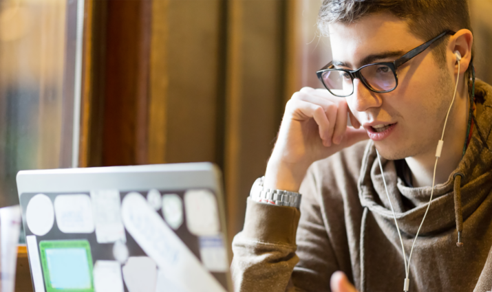 student on computer, data science