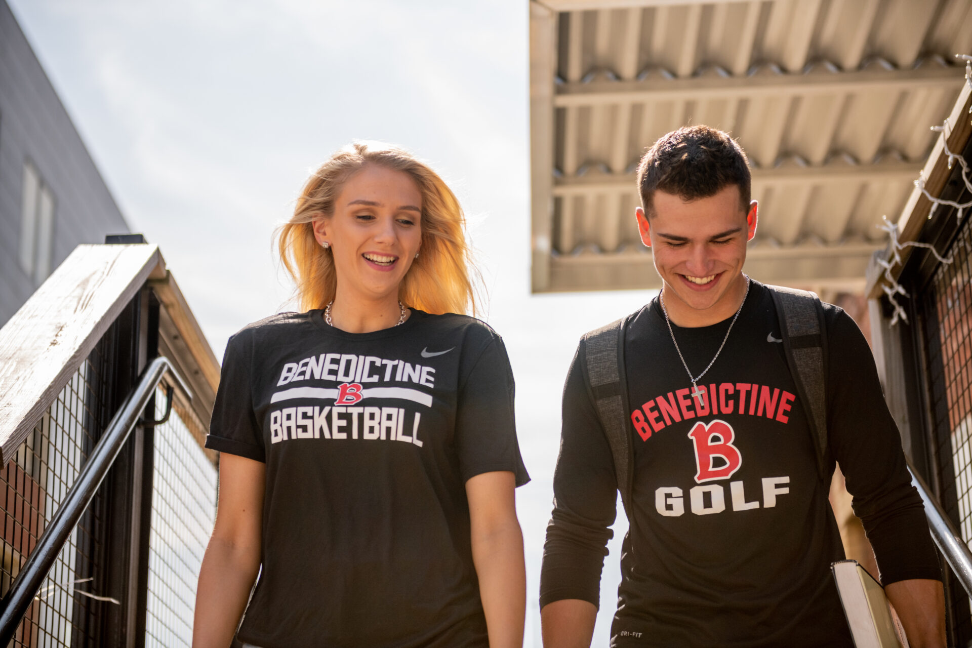 Male and female students leaving the Coal Ben together
