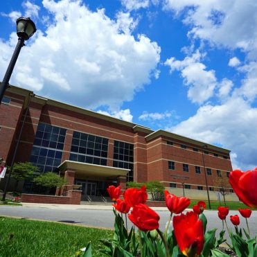 Birck Exterior and campus entrance