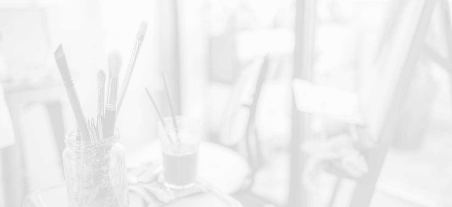 paint brushes in glasses of water in art room; image has white overlay; studio art program
