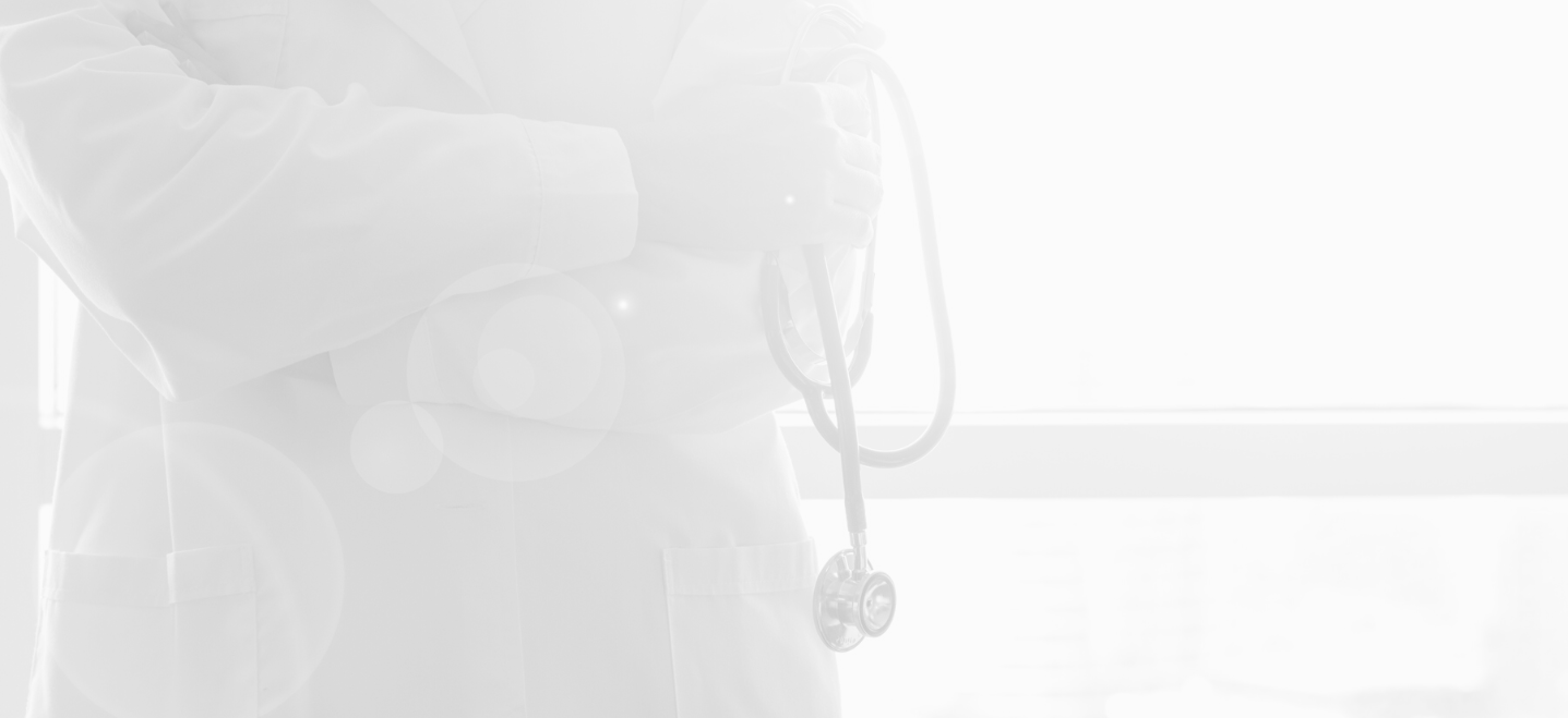 medical personnel standing with arms crossed holding a stethoscope, image has white overlay; Medical humanities minor