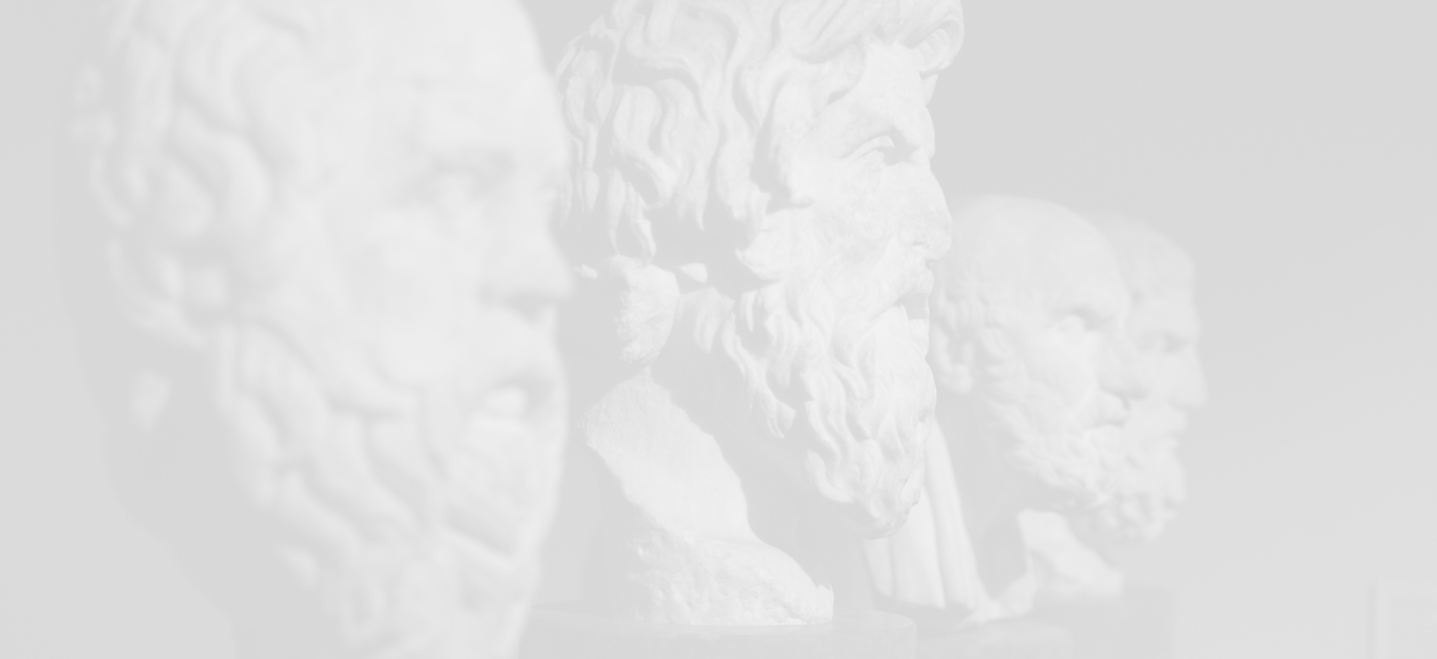 images of male busts with beards lined up in a row, image has a white overlay; philosophy