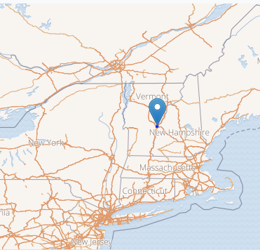 map of the Northeastern US with arrow pointing to New Hampshire