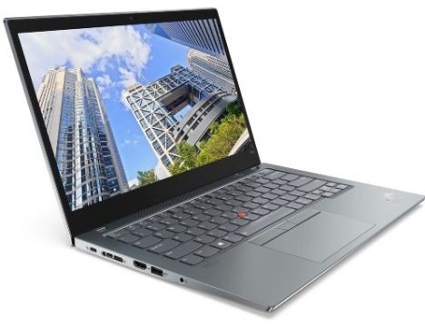 Image of an open laptop with buildings showing on the screen for example of Library technology available