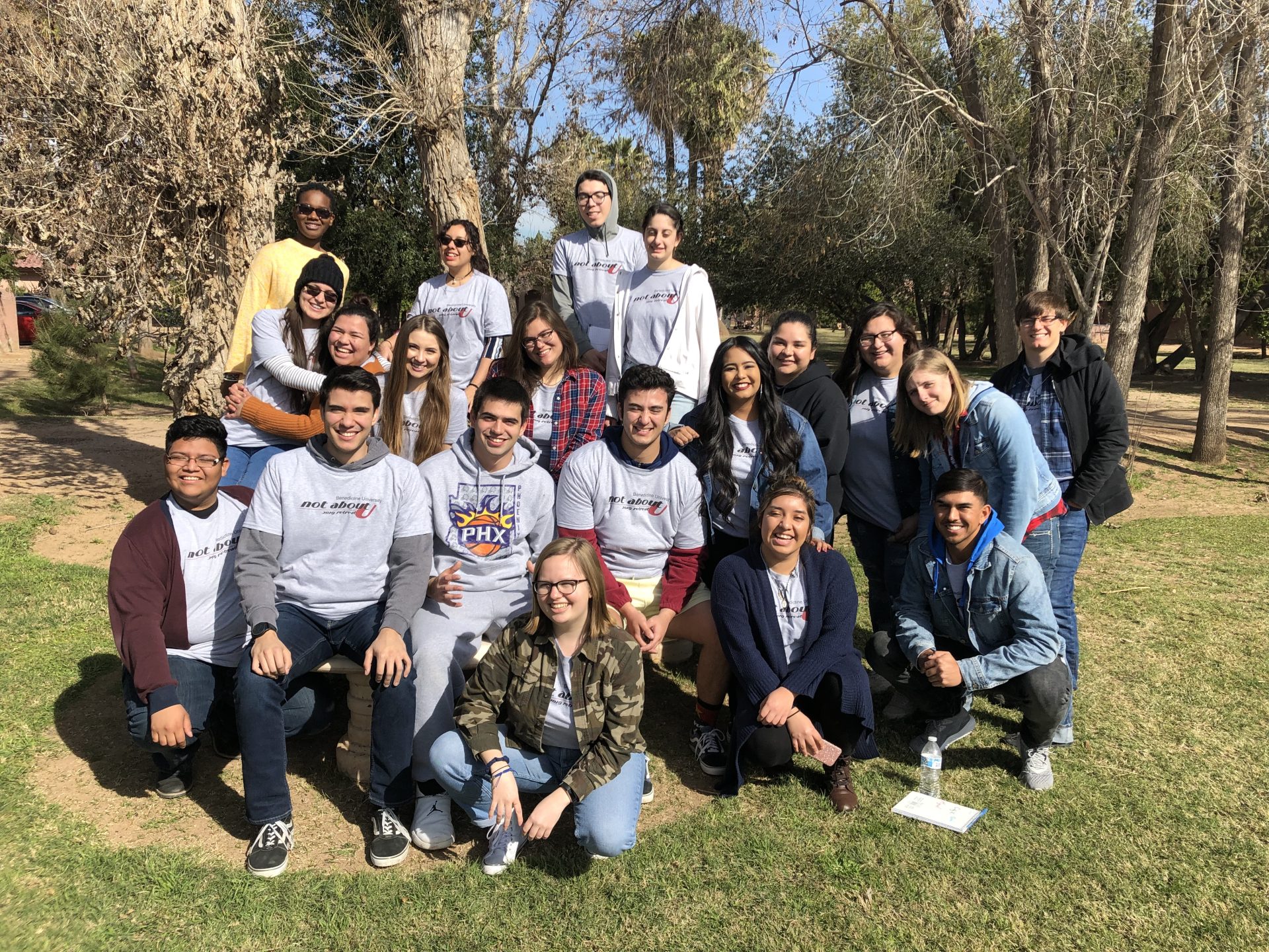 Mesa Student Ministry group posting together outside on a retreat