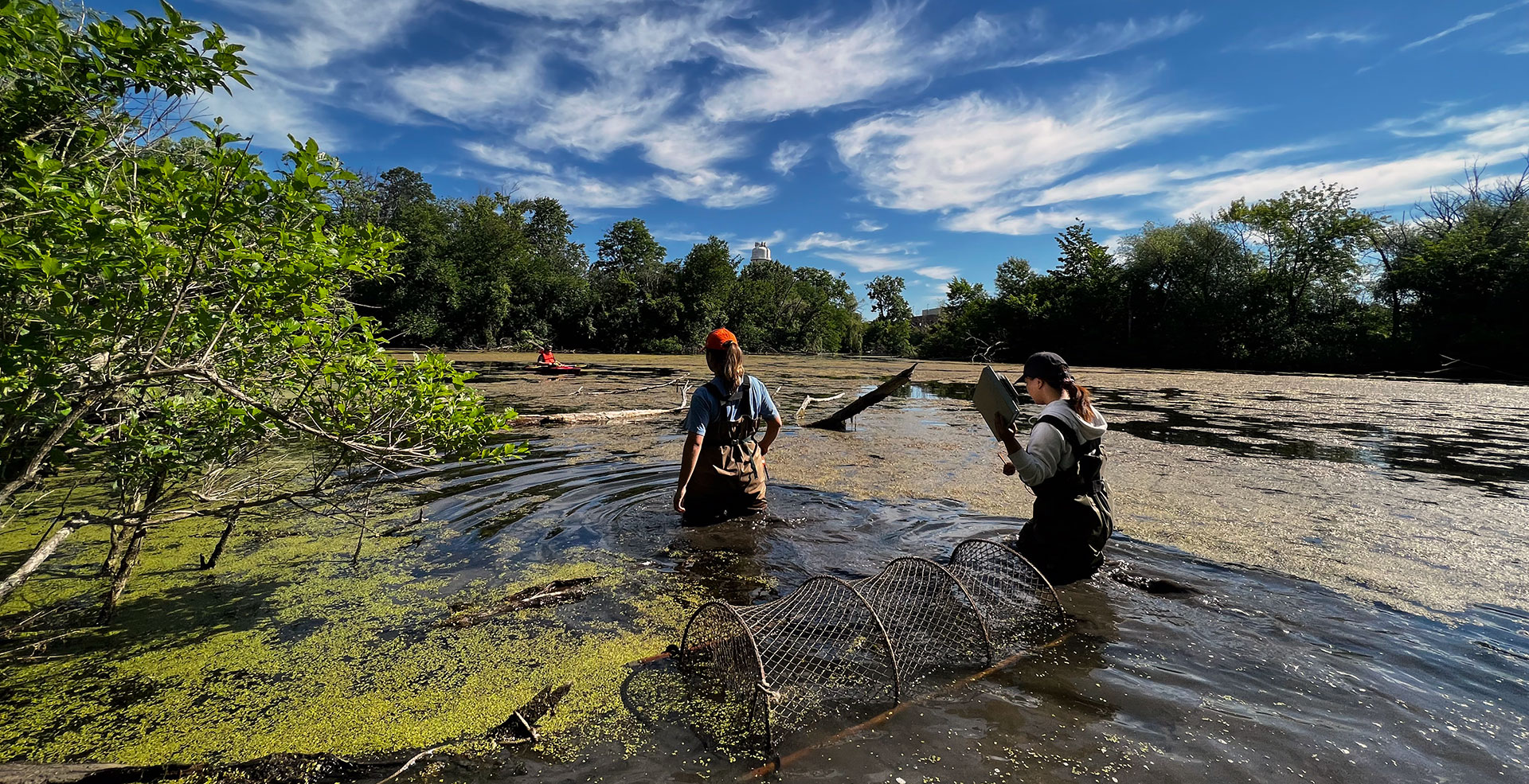 Harden Lab, student researching in Lake St. Benedict